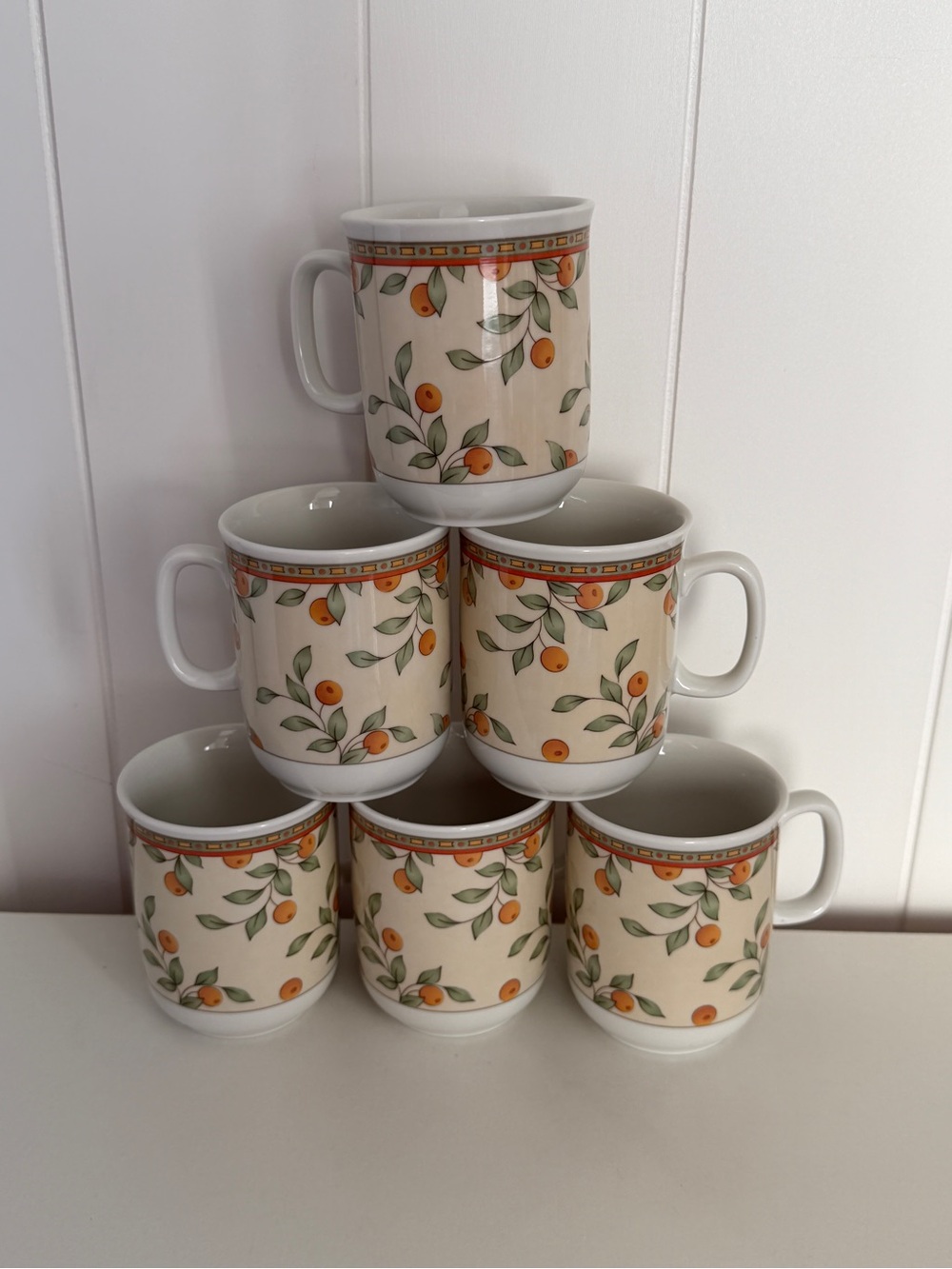 Vintage Coffee Mugs Porcelain Orange Tree Leaf Germany Hutschenreuther Finca